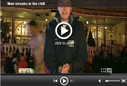 Video capture of a streaker behind weatherman